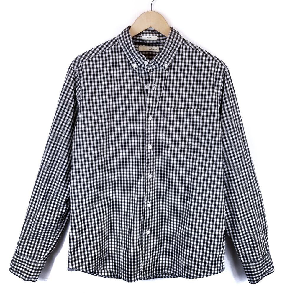 Hawker Rye Men's Black White Gingham Check Button Up Shirt Size M Medium